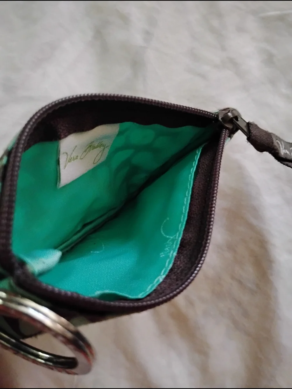 Vera Bradley Teal and Black Leaf Print ID Wallet with Ribbon Pull - Picture 3 of 4